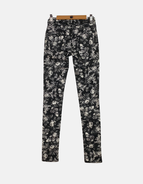 Women's Floral Print Skinny Pants with Zipper Accents