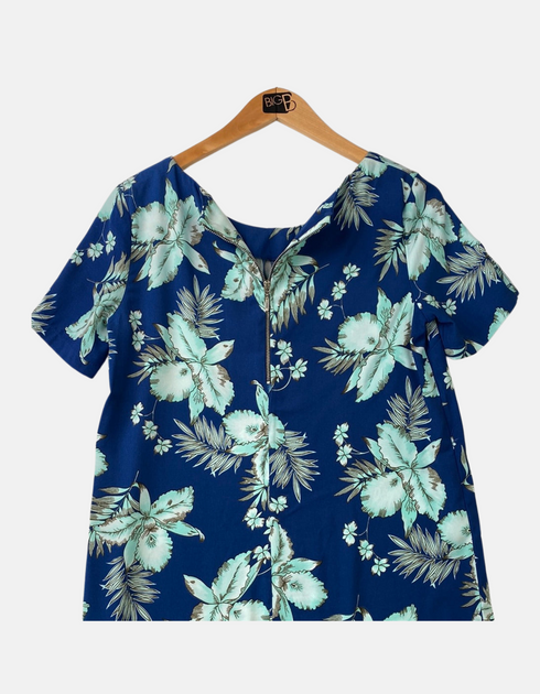 Blue Floral Short-Sleeve Dress
