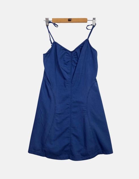 Blue A-Line Spaghetti Strap Dress with Front Zipper