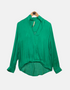 Elegant Emerald Green Button-Up Blouse with Long Sleeves
