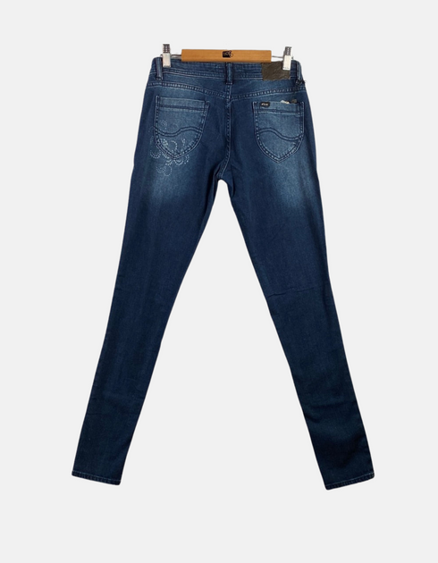 Floral-Embroidered Slim Fit Denim Jeans