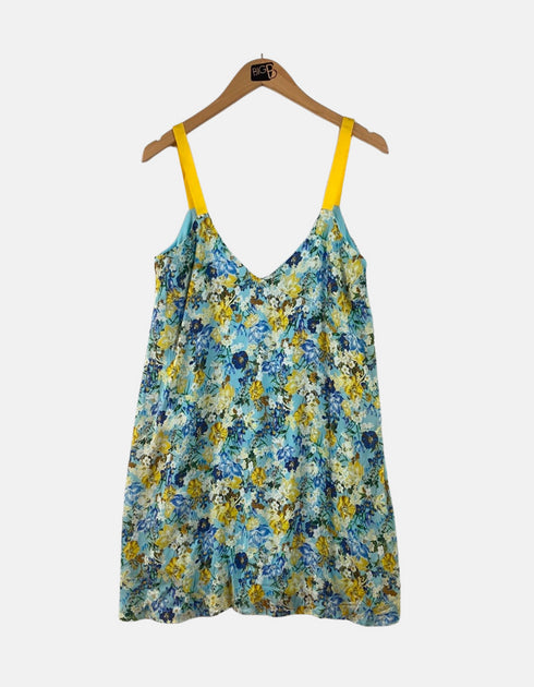 Floral Print Sleeveless Swing Dress with Yellow Straps