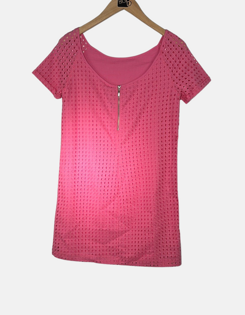 Pink Short-Sleeve Eyelet Dress