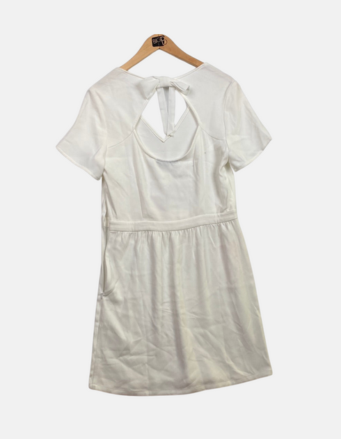 Back Cutout Short Sleeve White Dress
