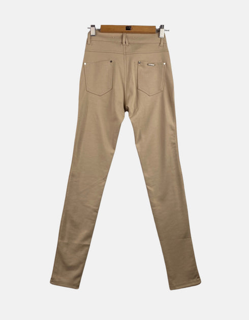 Beige High-Waist Slim-Fit Pants with Zipper Detail