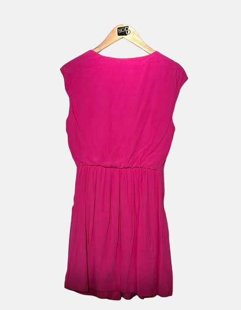 V-Neck Fuchsia Dress with Front Zipper Detail
