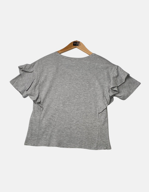 Grey T shirt with flower design on the front FM