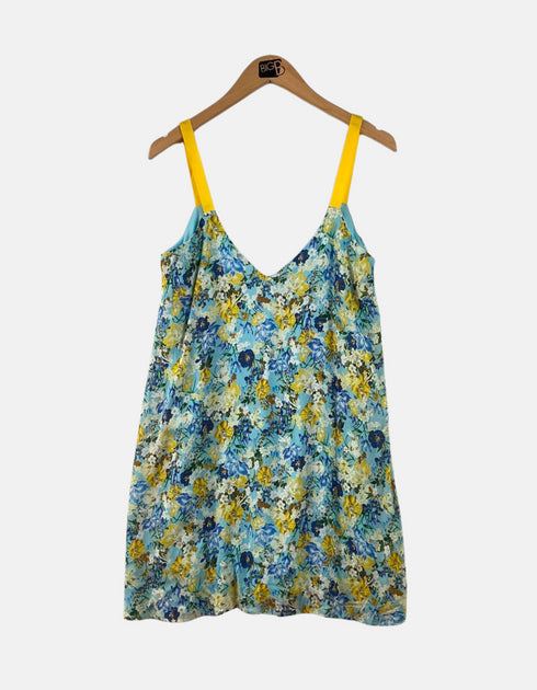 Floral Print Sleeveless Swing Dress with Yellow Straps