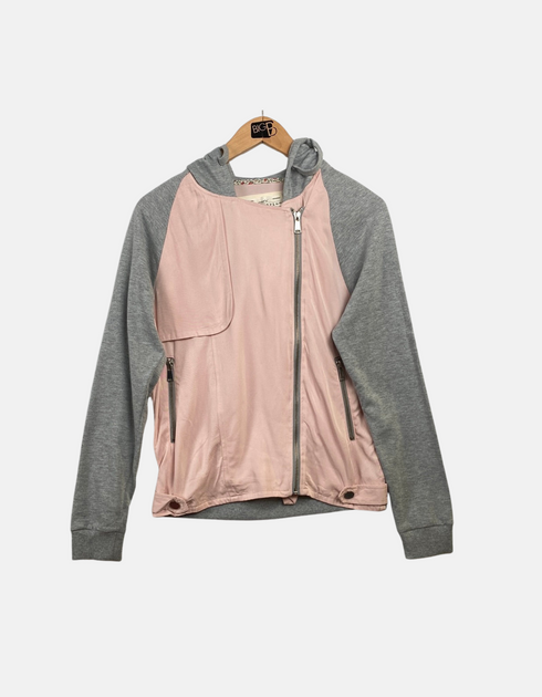 Two-Tone Pink and Grey Zip-Up Hoodie Jacket