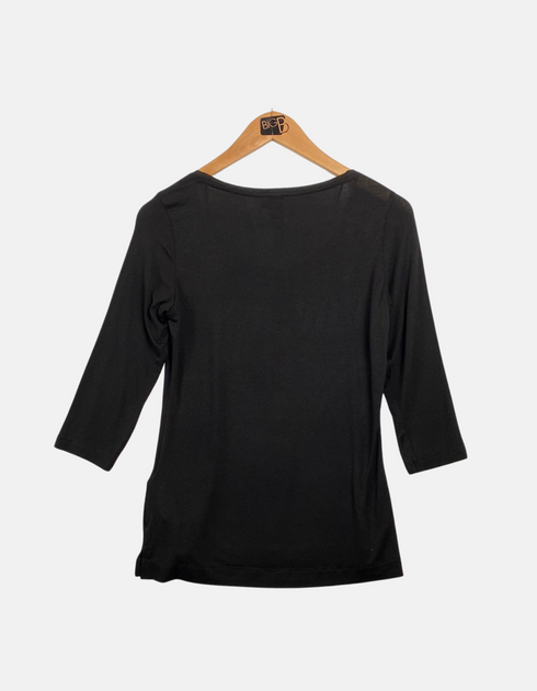 Black 3/4 Sleeve Henley Top with Button Details