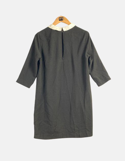 Classic Grey Dress with White Contrast Collar and 3/4 Sleeves