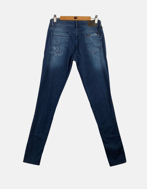 Floral-Embroidered Slim Fit Denim Jeans