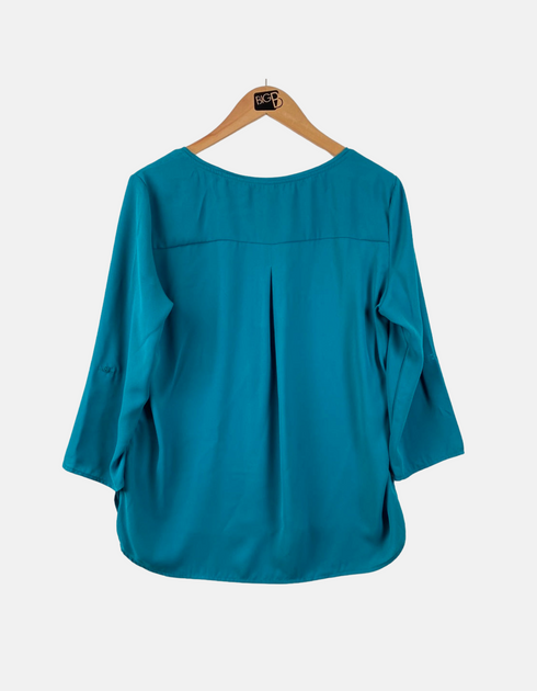 Teal 3/4 Sleeve Layered Hem Blouse