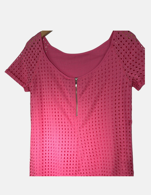 Pink Short-Sleeve Eyelet Dress