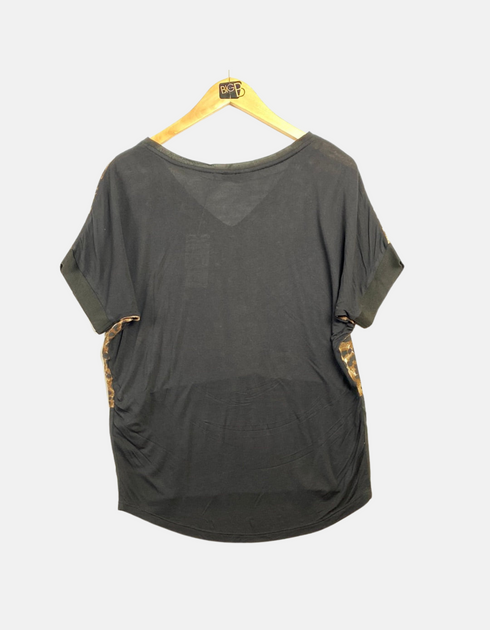 Leopard Print V-Neck Top with Black Contrast Hem