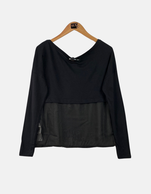 Black Sheer Panel Long-Sleeve Top