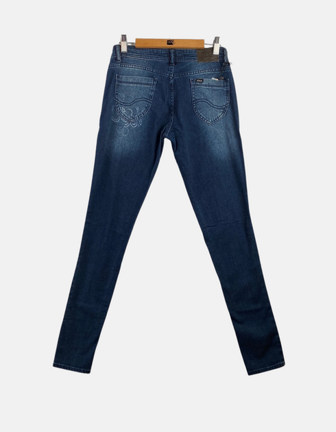 Floral-Embroidered Slim Fit Denim Jeans