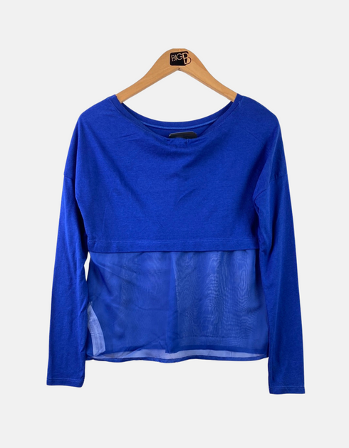 Sheer-Back Layered Long Sleeve Top in Royal Blue