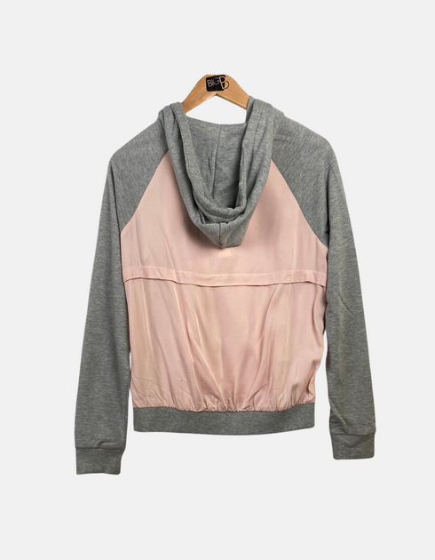 Two-Tone Pink and Grey Zip-Up Hoodie Jacket
