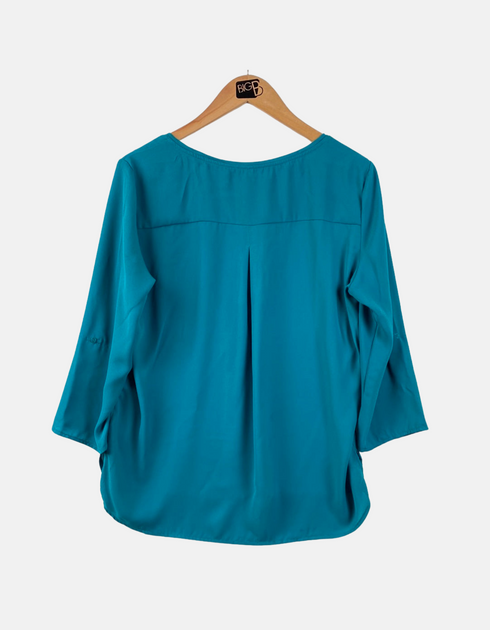 Teal 3/4 Sleeve Layered Hem Blouse