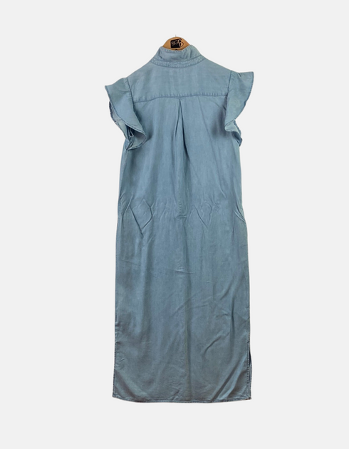 Ruffled Sleeve Denim Midi Dress