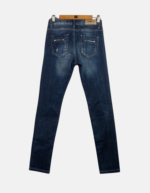 Distressed Slim-Fit Blue Denim Jeans