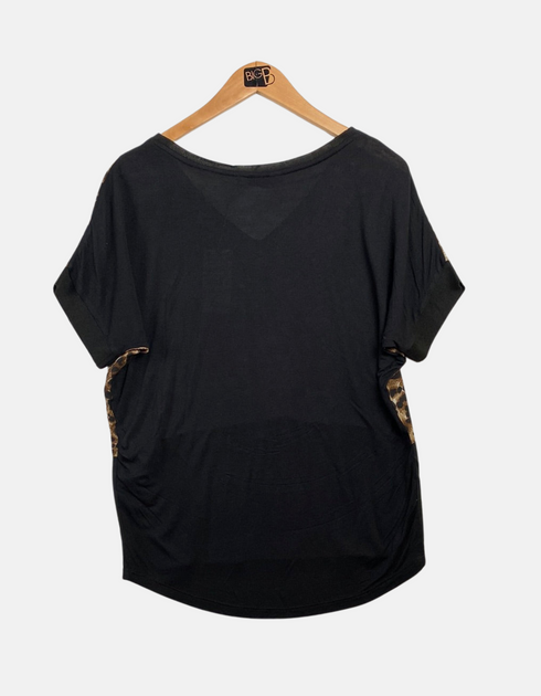 Leopard Print V-Neck Top with Black Contrast Hem
