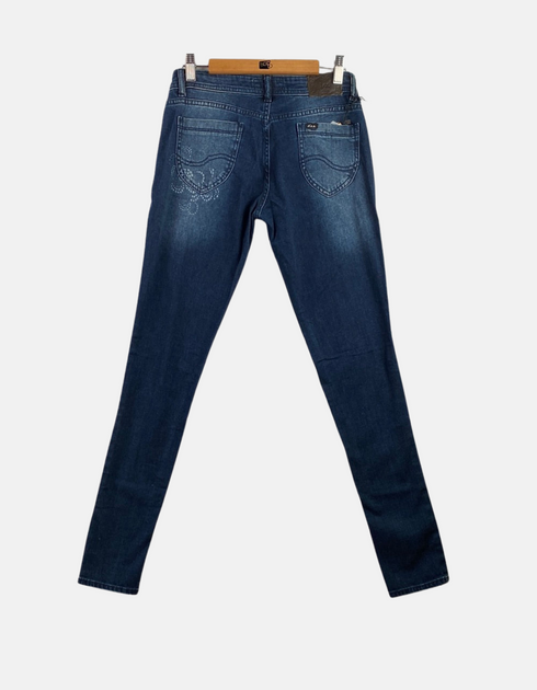 Floral-Embroidered Slim Fit Denim Jeans