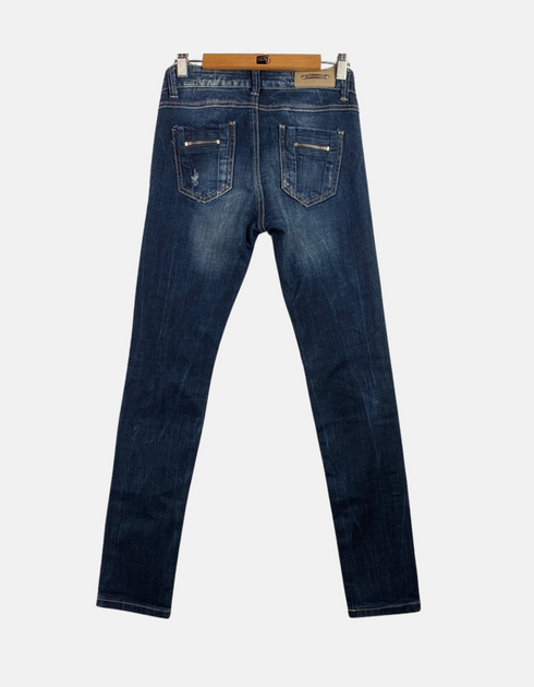 Distressed Slim-Fit Blue Denim Jeans