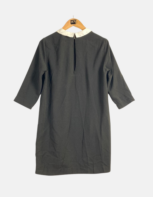 Classic Grey Dress with White Contrast Collar and 3/4 Sleeves