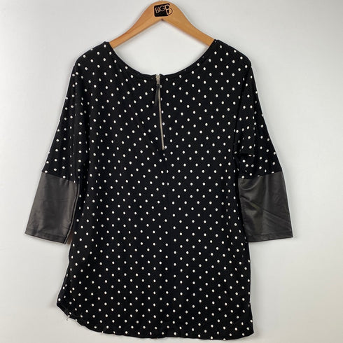 Polka Dot 3/4 Sleeve Tunic with Faux Leather Accents