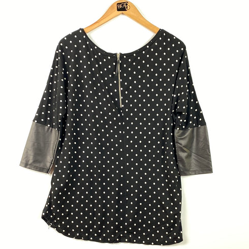 Polka Dot 3/4 Sleeve Tunic with Faux Leather Accents