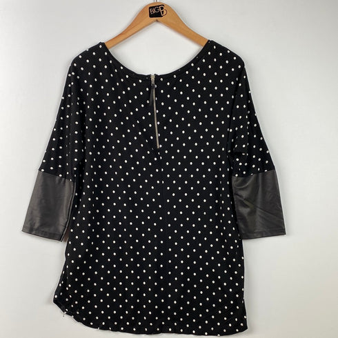 Polka Dot 3/4 Sleeve Tunic with Faux Leather Accents