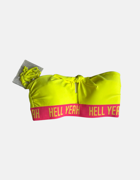 Neon Yellow "Hell Yeah" Strapless Bikini Top
