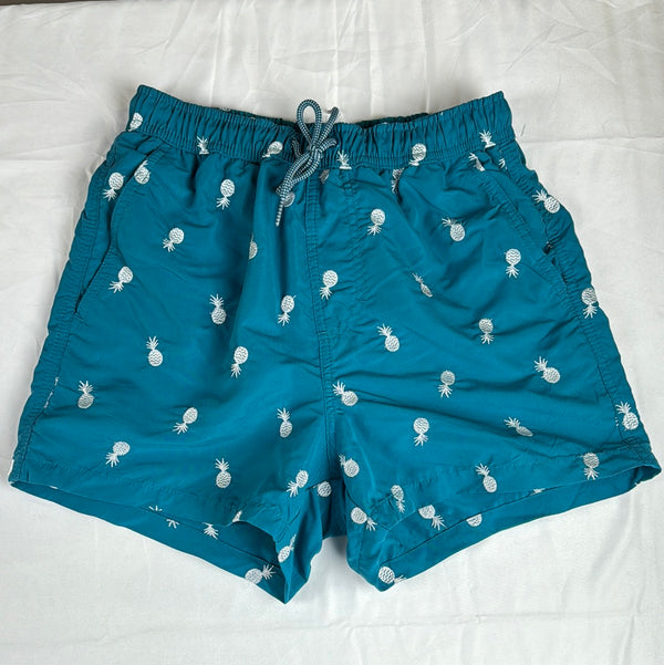 Peacock green pineapple swim shorts