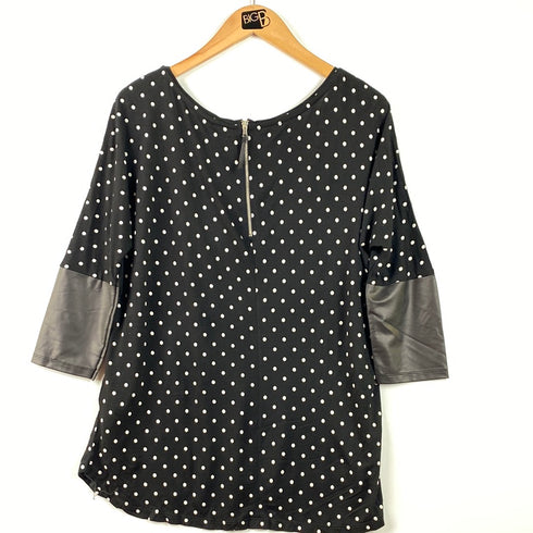 Polka Dot 3/4 Sleeve Tunic with Faux Leather Accents